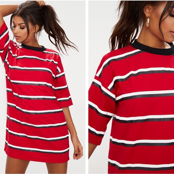 💥LAST CALL💥 PRETTYLITTLETHING Stripe Oversize Boyfriend T-Shirt Dress Sz 8 Top - Picture 7 of 8